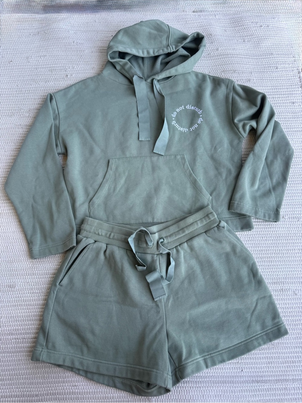 Lou & Grey Sage Green Hoodie and Shorts Loungewear Set - Picture 2 of 13